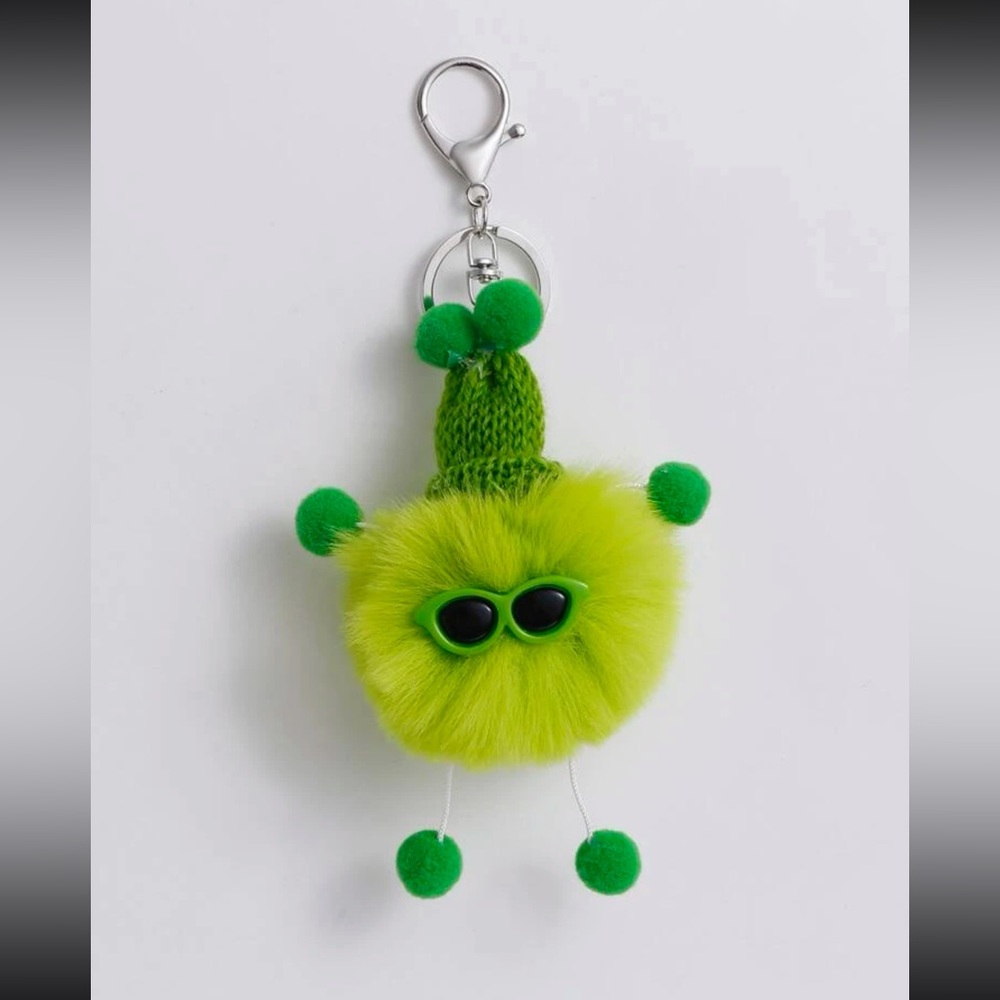 💚 Adorable Neon Cool Fuzzy Fluffy Pom Pom Dangly Creature Keychain 💚